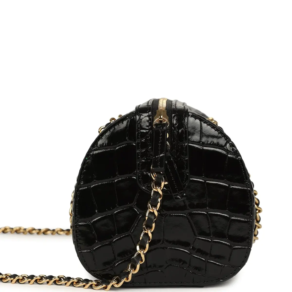 Chanel Chanel Mini Timeless Classic Barrel Bag with Chain Black Croc Embossed Calfskin Gold Hardware | Thumbnail 3