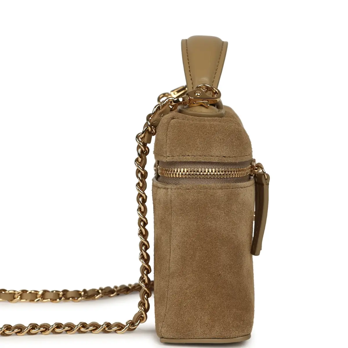 Chanel Chanel Top Handle Long Vanity Case with Chain Dark Beige Suede Gold Hardware | Thumbnail 3