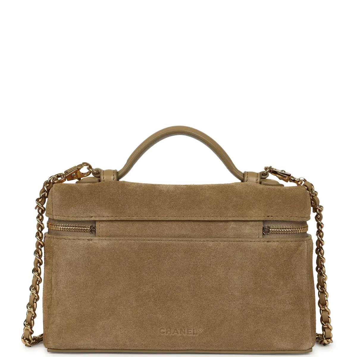 Chanel Chanel Top Handle Long Vanity Case with Chain Dark Beige Suede Gold Hardware | Thumbnail 4