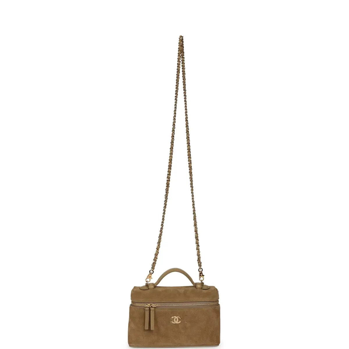 Chanel Chanel Top Handle Long Vanity Case with Chain Dark Beige Suede Gold Hardware | Thumbnail 7