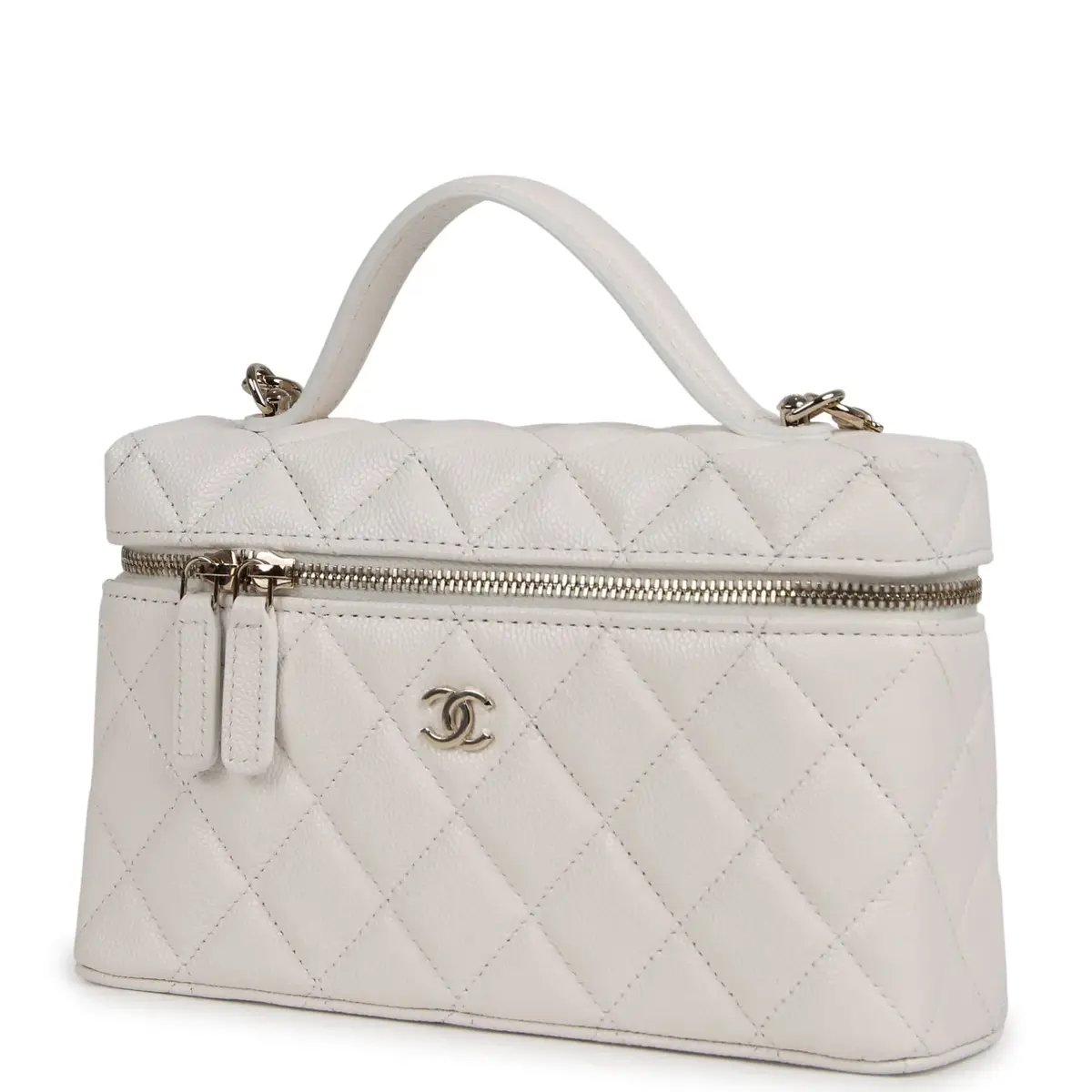 Chanel Chanel Top Handle Long Vanity Case with Chain White Shiny Caviar Light Gold Hardware | Thumbnail 3 Chanel Chanel Top Handle Long Vanity Case with Chain White Shiny Caviar Light Gold Hardware | Thumbnail 3
