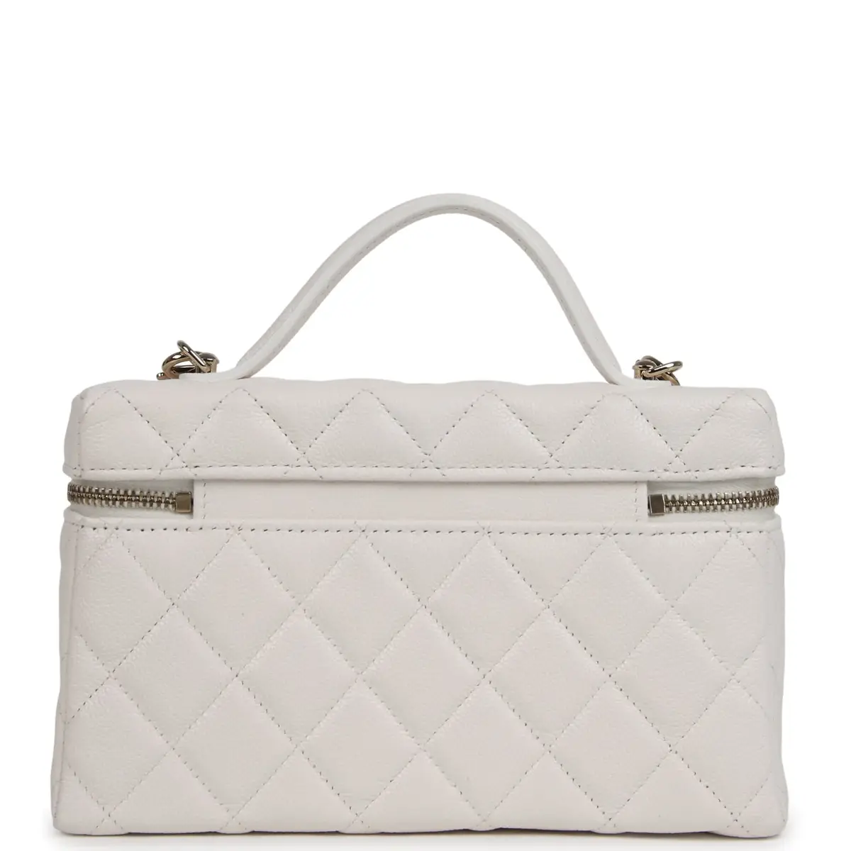 Chanel Chanel Top Handle Long Vanity Case with Chain White Shiny Caviar Light Gold Hardware | Thumbnail 4 Chanel Chanel Top Handle Long Vanity Case with Chain White Shiny Caviar Light Gold Hardware | Thumbnail 4