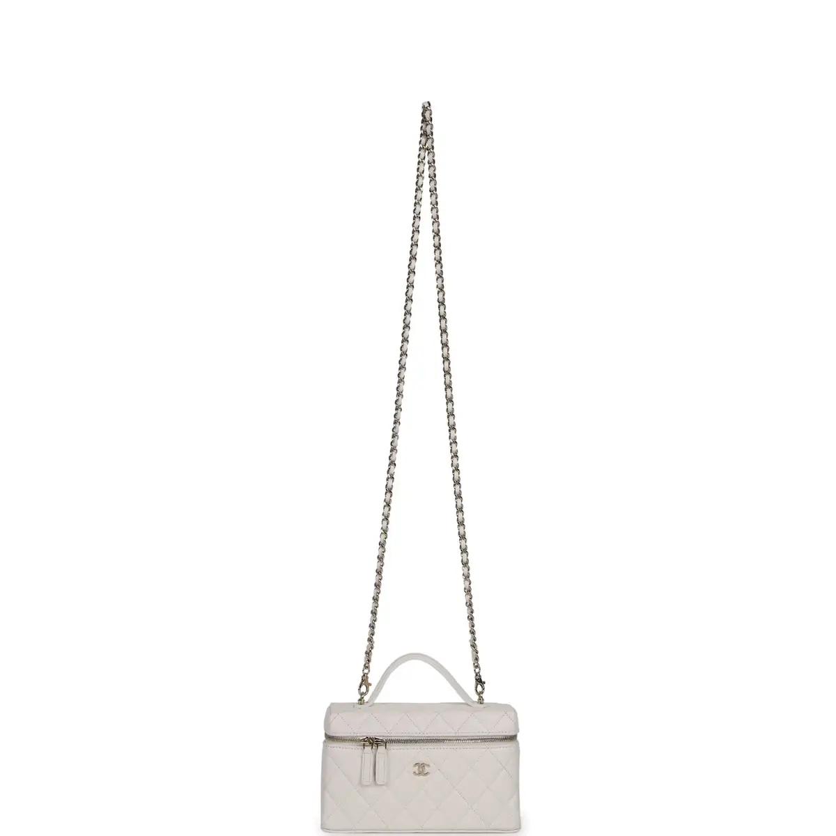 Chanel Chanel Top Handle Long Vanity Case with Chain White Shiny Caviar Light Gold Hardware | Thumbnail 7 Chanel Chanel Top Handle Long Vanity Case with Chain White Shiny Caviar Light Gold Hardware | Thumbnail 7