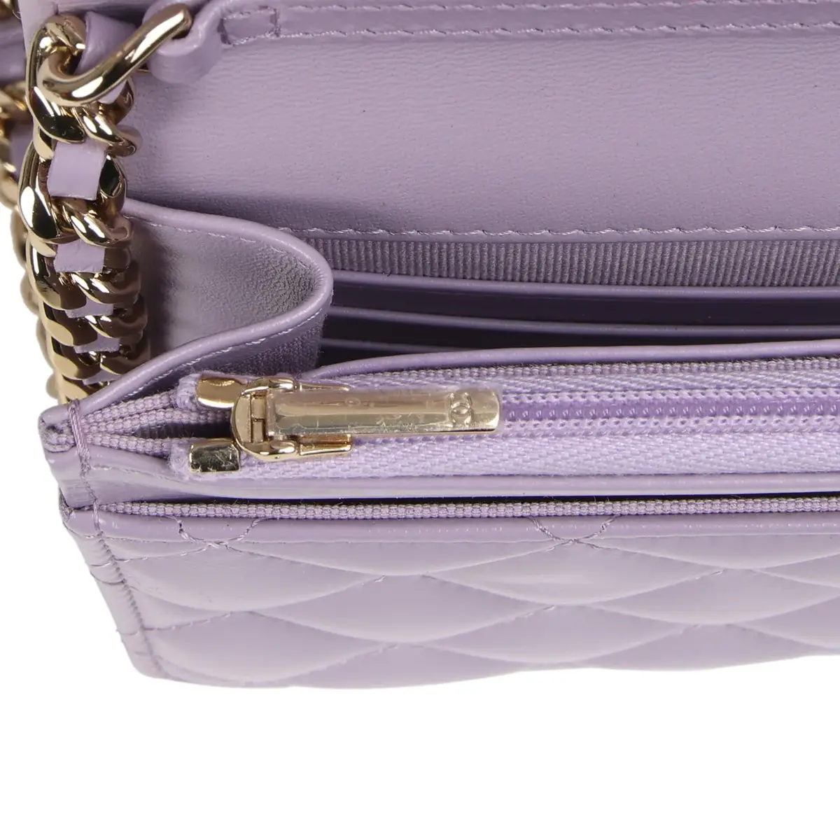 Chanel Chanel Wallet On Chain WOC Light Purple Shiny Lambskin Light Gold Hardware | Thumbnail 11 Chanel Chanel Wallet On Chain WOC Light Purple Shiny Lambskin Light Gold Hardware | Thumbnail 11