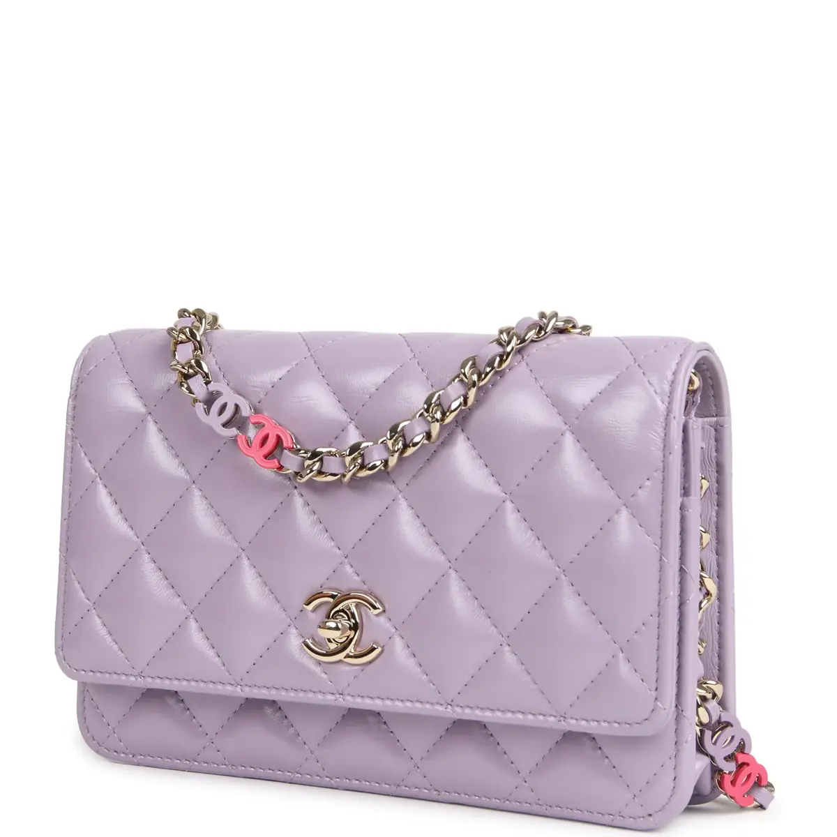 Chanel Chanel Wallet On Chain WOC Light Purple Shiny Lambskin Light Gold Hardware | Thumbnail 5 Chanel Chanel Wallet On Chain WOC Light Purple Shiny Lambskin Light Gold Hardware | Thumbnail 5