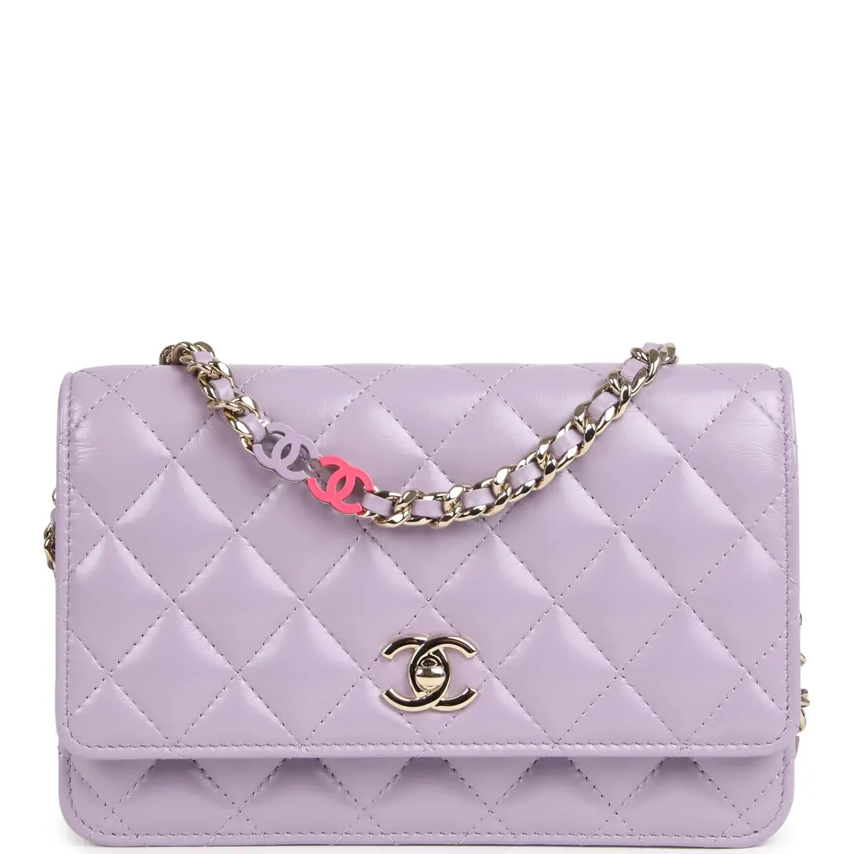 Chanel Chanel Wallet On Chain WOC Light Purple Shiny Lambskin Light Gold Hardware | Image 1 Chanel Chanel Wallet On Chain WOC Light Purple Shiny Lambskin Light Gold Hardware | Image 1