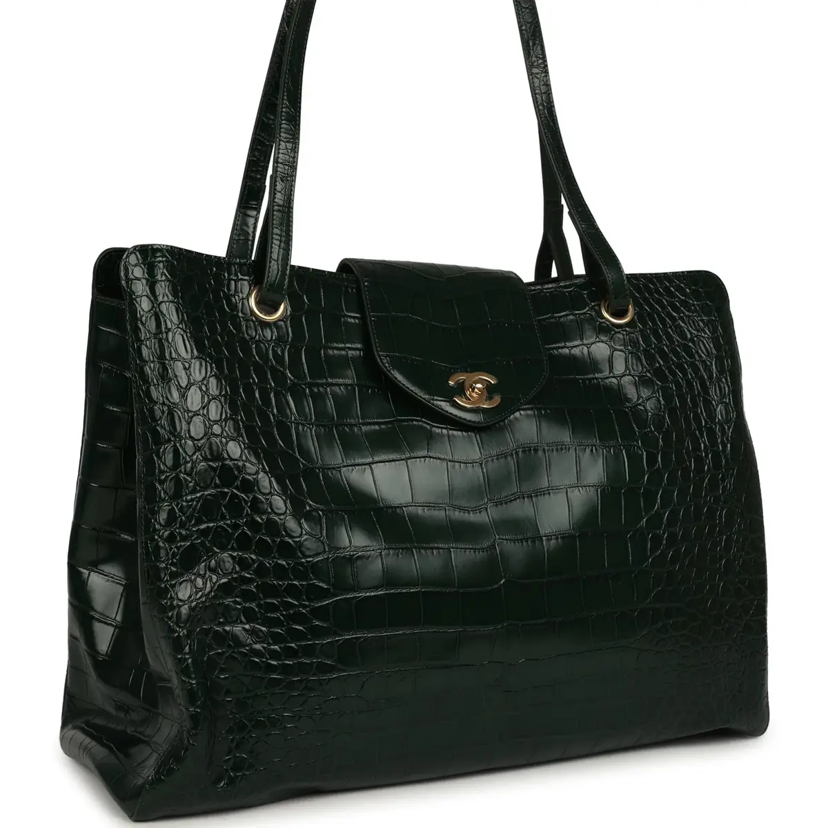 Chanel Chanel XXL "It Girl" Shopping Tote Dark Green Croc Embossed Calfskin Gold Hardware | Thumbnail 2