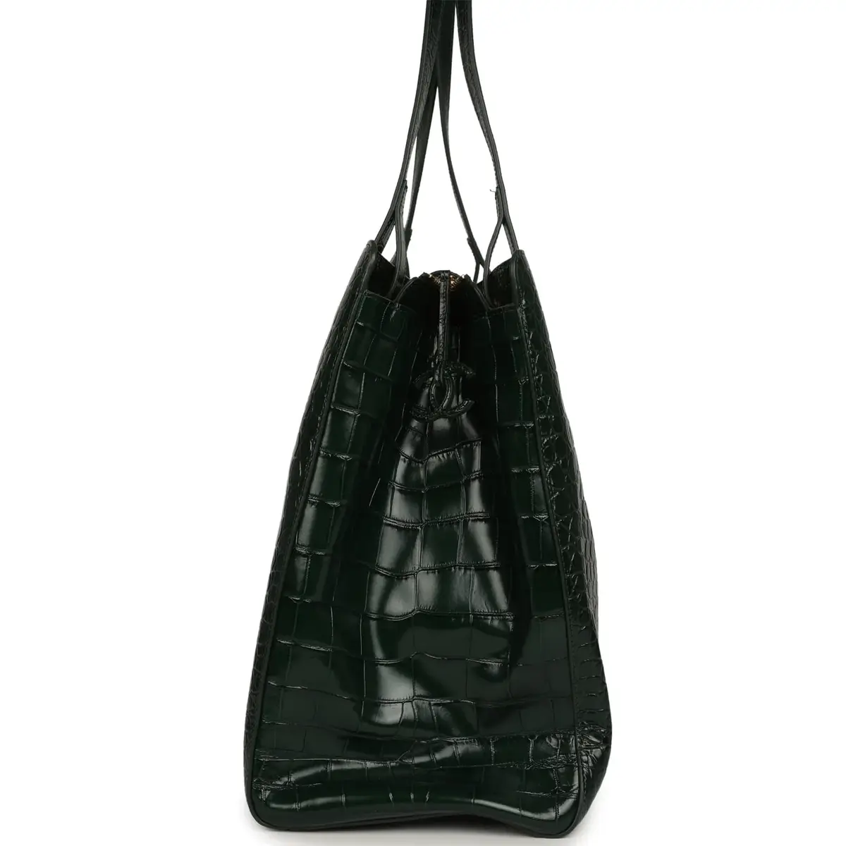 Chanel Chanel XXL "It Girl" Shopping Tote Dark Green Croc Embossed Calfskin Gold Hardware | Thumbnail 3