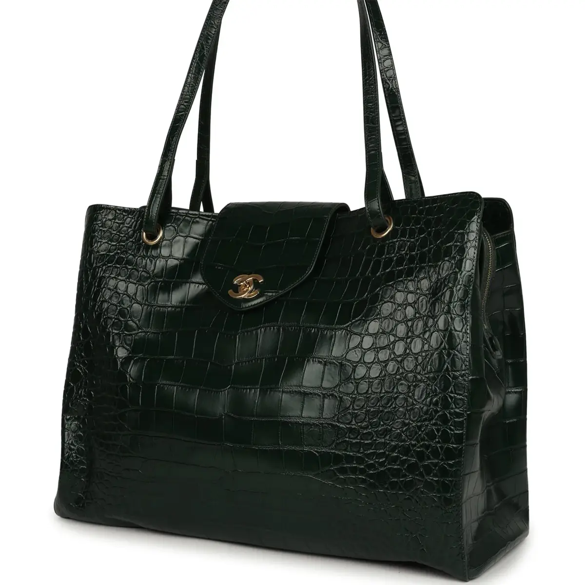 Chanel Chanel XXL "It Girl" Shopping Tote Dark Green Croc Embossed Calfskin Gold Hardware | Thumbnail 5