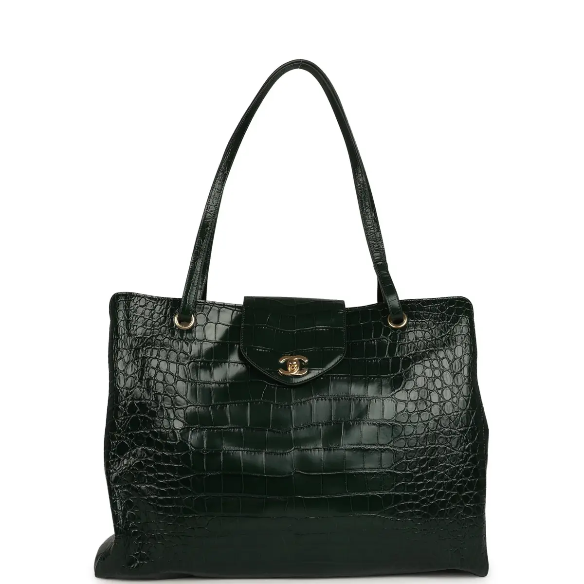Chanel Chanel XXL "It Girl" Shopping Tote Dark Green Croc Embossed Calfskin Gold Hardware | Thumbnail 6