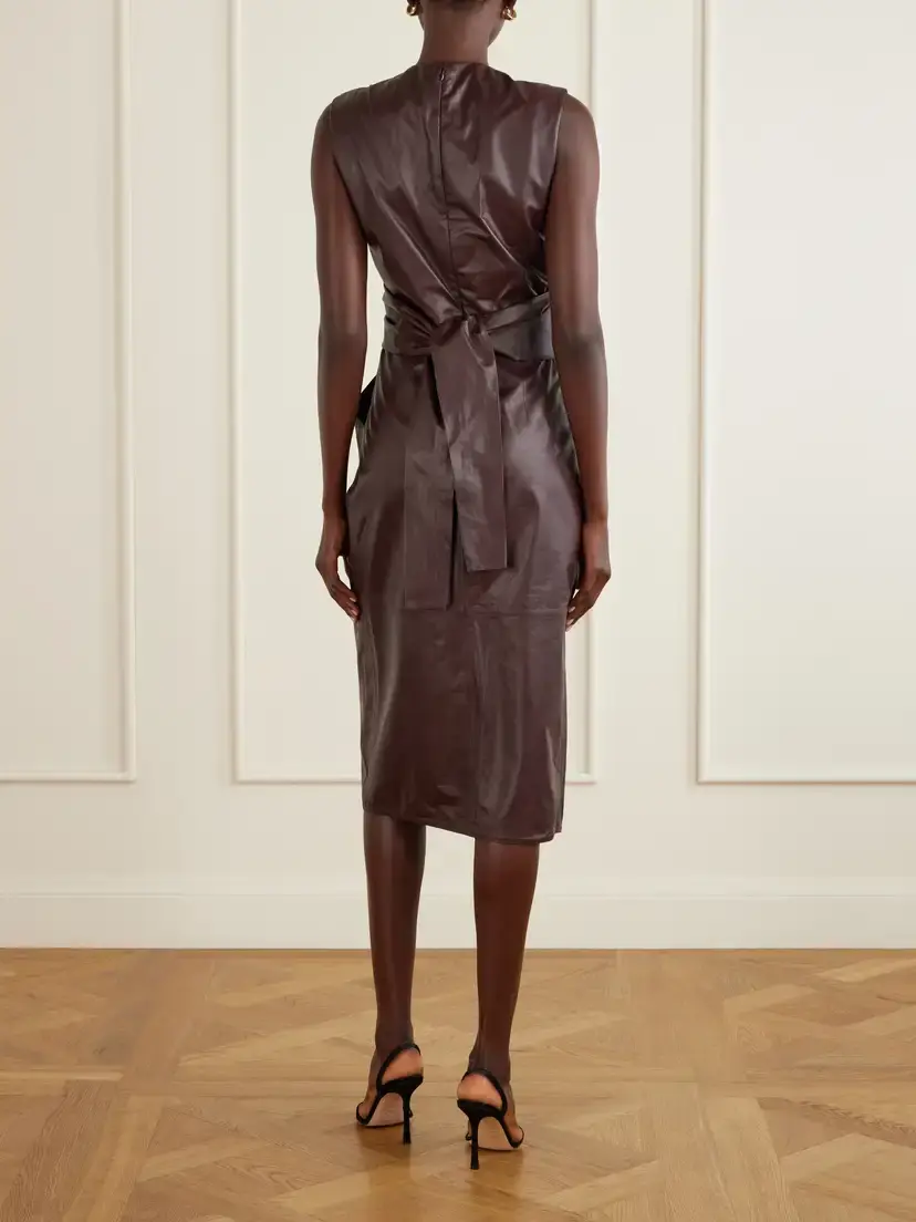 Altuzarra Tippi Gathered Tie-detailed Leather Midi Dress | Thumbnail 3 Altuzarra Tippi Gathered Tie-detailed Leather Midi Dress | Thumbnail 3