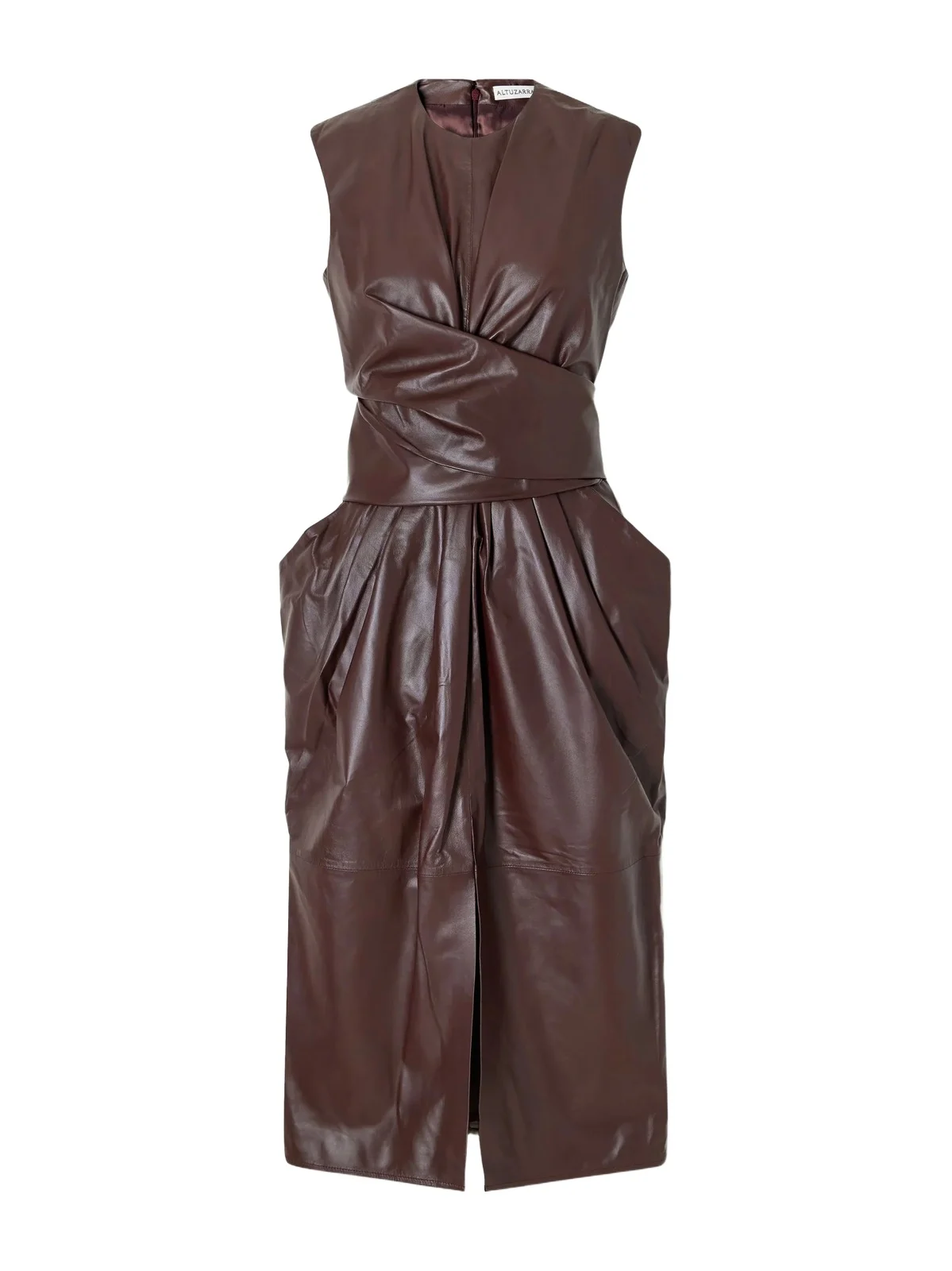 Tippi Gathered Tie-detailed Leather Midi Dress Tippi Gathered Tie-detailed Leather Midi Dress