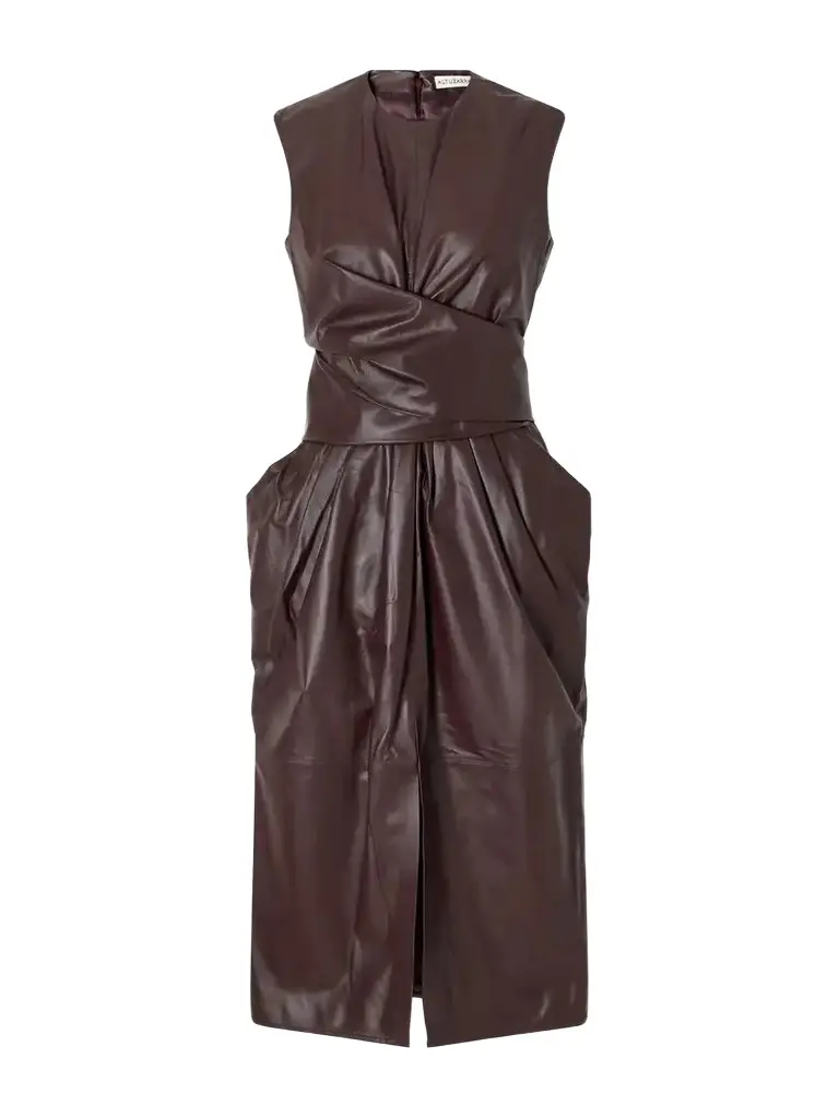 Altuzarra Tippi Gathered Tie-detailed Leather Midi Dress | Image 1 Altuzarra Tippi Gathered Tie-detailed Leather Midi Dress | Image 1