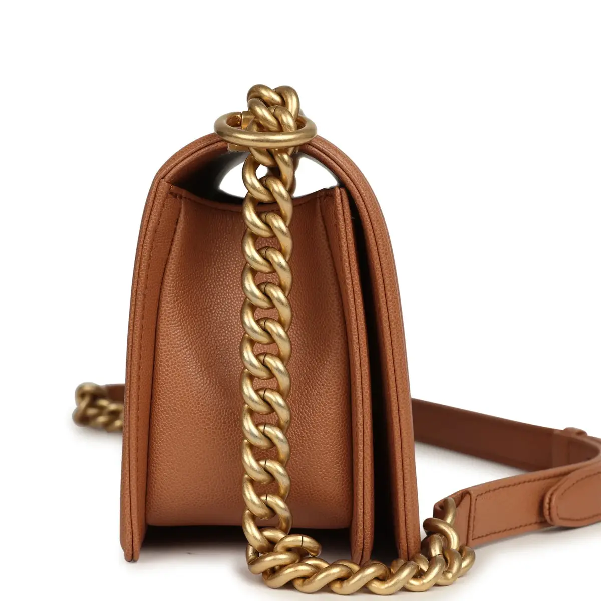 Chanel Pre-owned Chanel Medium Chevron Boy Bag Brown Caviar Antique Gold Hardware | Thumbnail 3