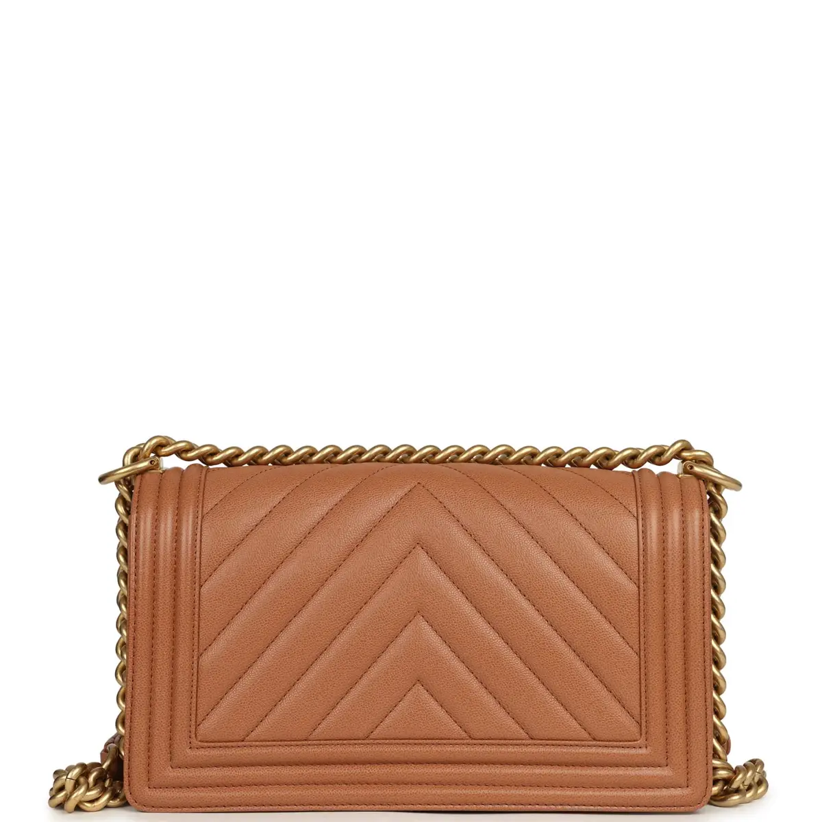 Chanel Pre-owned Chanel Medium Chevron Boy Bag Brown Caviar Antique Gold Hardware | Thumbnail 4