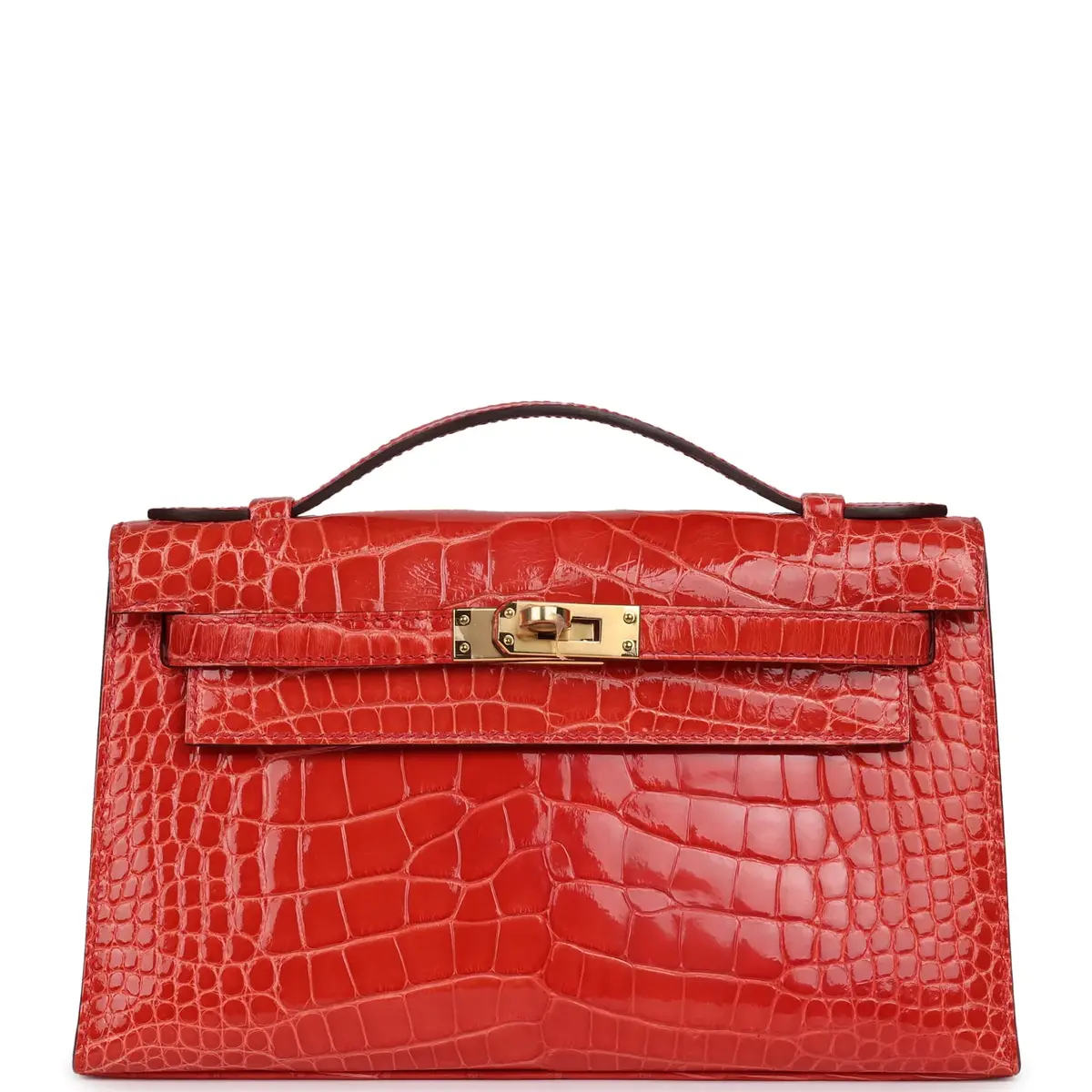 HERMÈS Pre-owned Hermes Kelly Pochette Rouge De Coeur Shiny Alligator Gold Hardware | Image 1 HERMÈS Pre-owned Hermes Kelly Pochette Rouge De Coeur Shiny Alligator Gold Hardware | Image 1