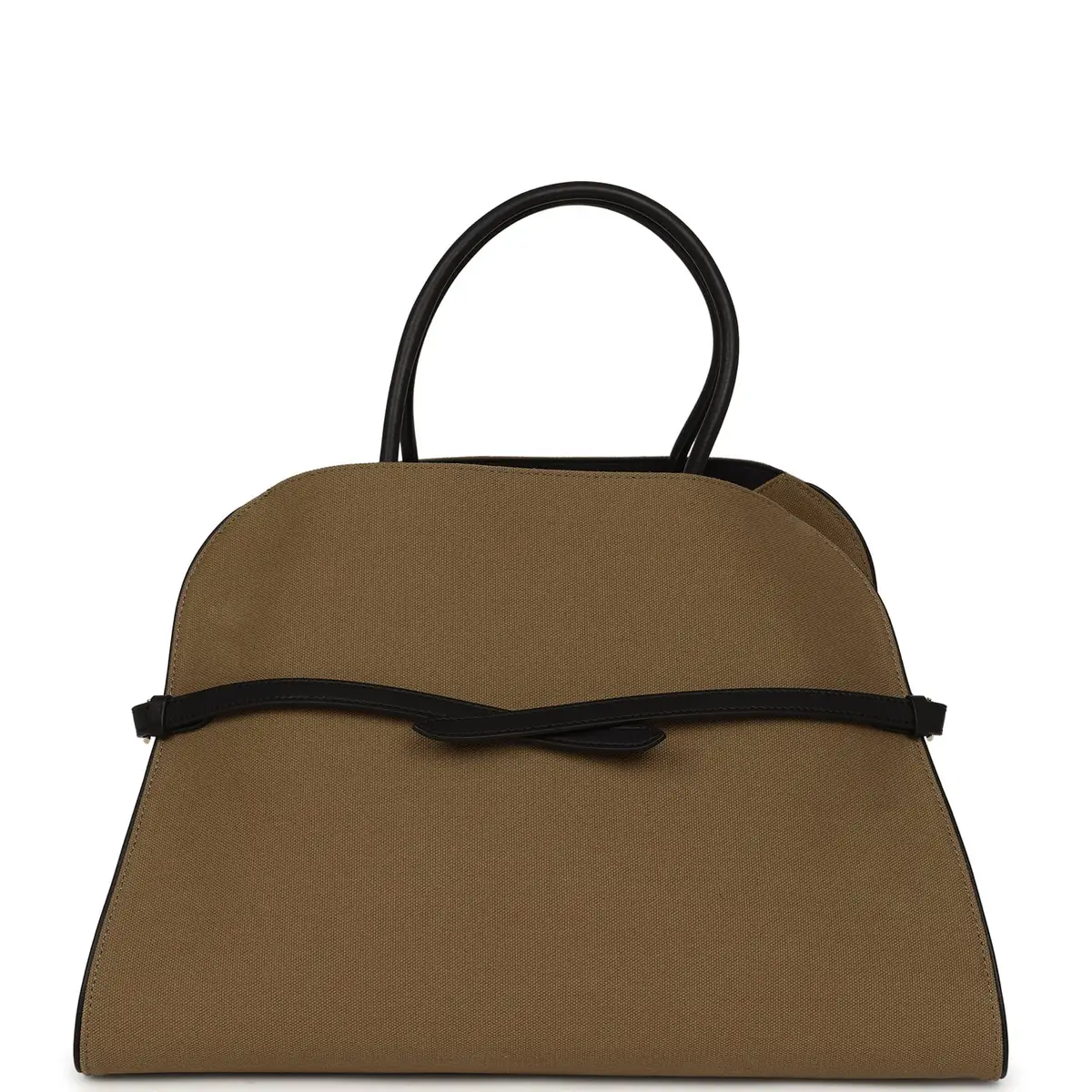 The Row The Row Margaux 15 Ceinture Bag Fango Canvas, Black Saddle Gold Hardware | Image 1 The Row The Row Margaux 15 Ceinture Bag Fango Canvas, Black Saddle Gold Hardware | Image 1