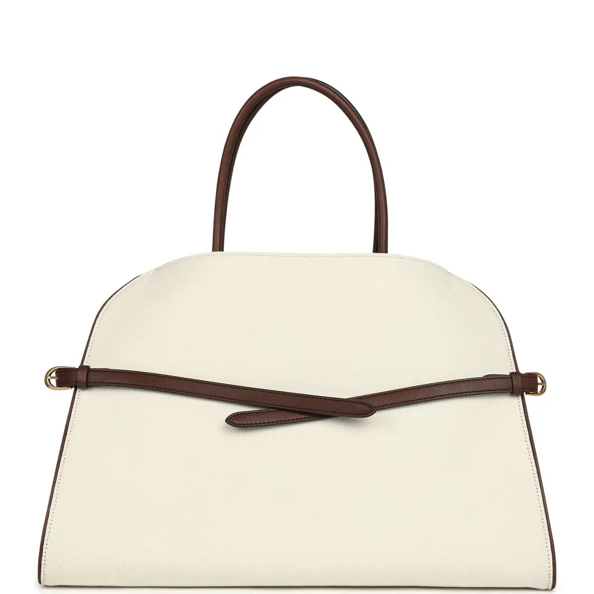 The Row The Row Margaux 15 Ceinture Bag Ivory Canvas, Kentucky Saddle Gold Hardware | Image 1 The Row The Row Margaux 15 Ceinture Bag Ivory Canvas, Kentucky Saddle Gold Hardware | Image 1