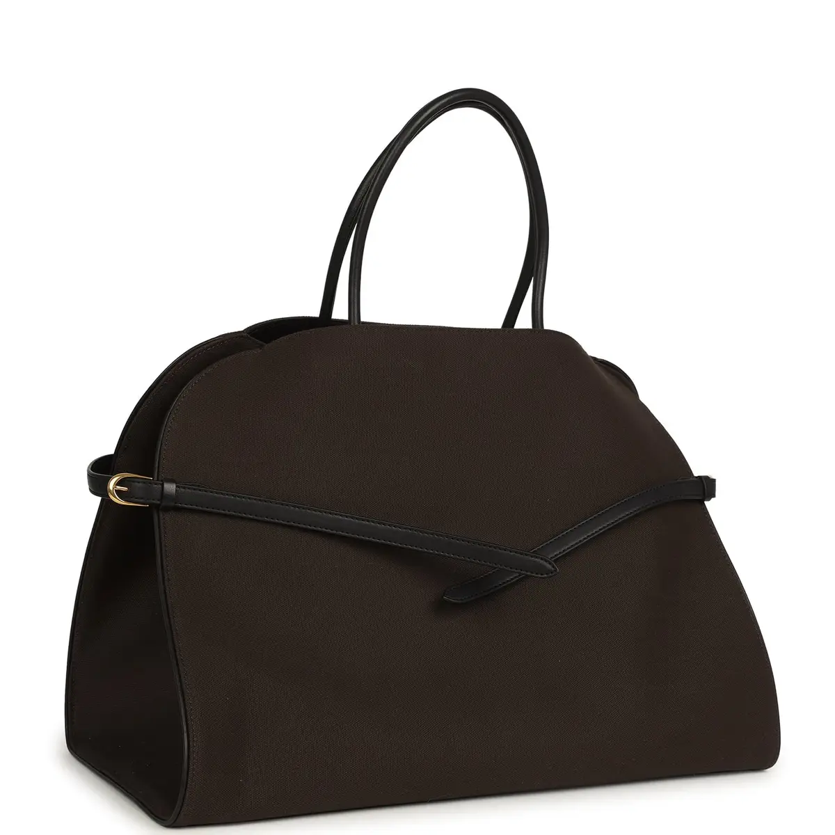 The Row The Row Margaux 17 Ceinture Bag Dark Brown Canvas, Black Saddle Gold Hardware | Thumbnail 2 The Row The Row Margaux 17 Ceinture Bag Dark Brown Canvas, Black Saddle Gold Hardware | Thumbnail 2