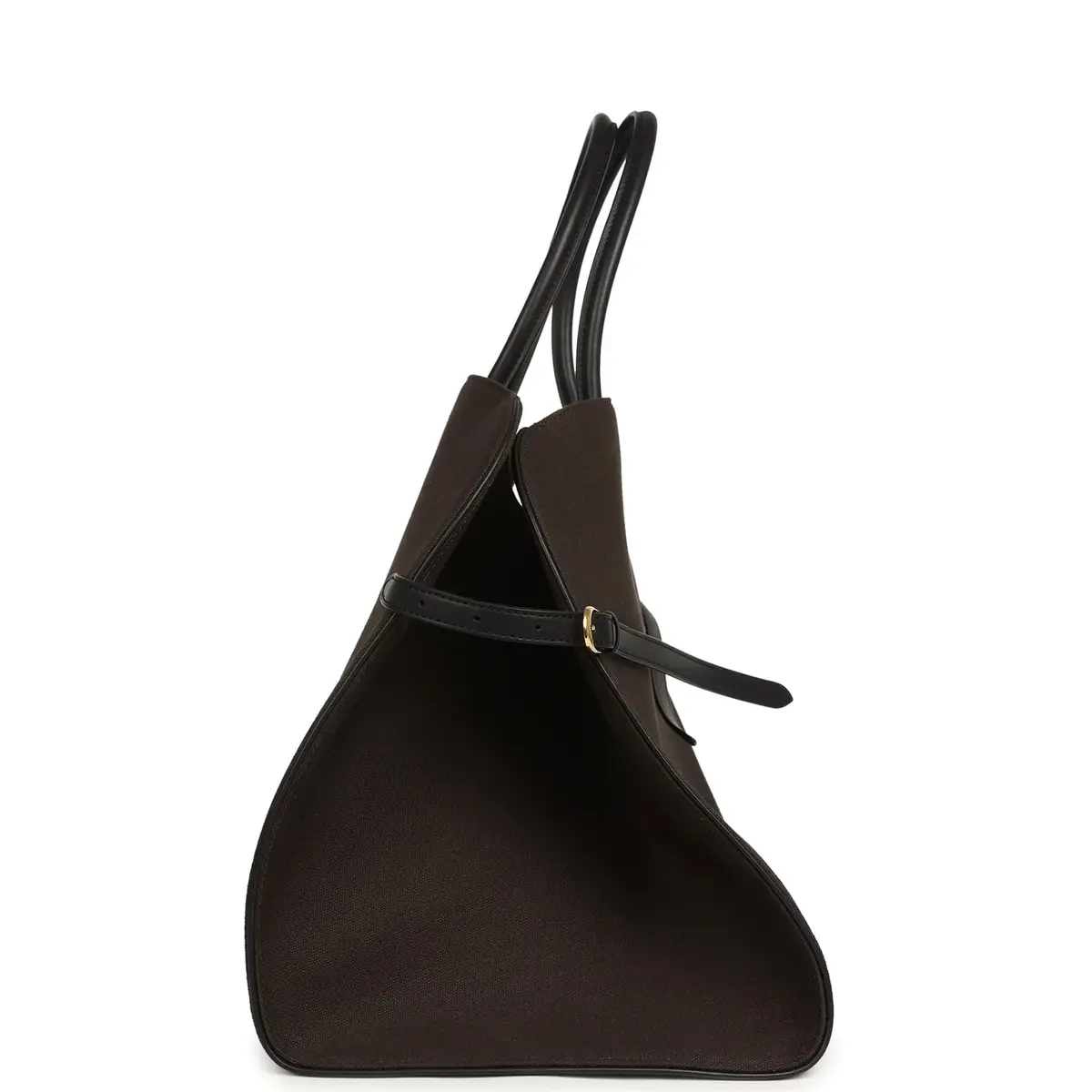 The Row The Row Margaux 17 Ceinture Bag Dark Brown Canvas, Black Saddle Gold Hardware | Thumbnail 3 The Row The Row Margaux 17 Ceinture Bag Dark Brown Canvas, Black Saddle Gold Hardware | Thumbnail 3