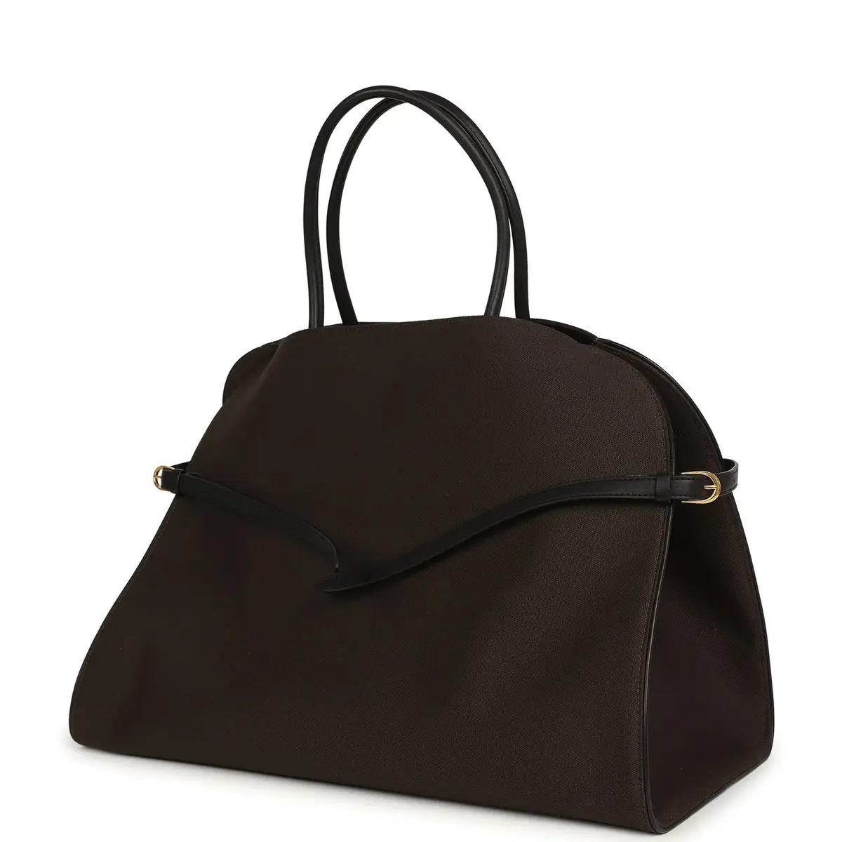 The Row The Row Margaux 17 Ceinture Bag Dark Brown Canvas, Black Saddle Gold Hardware | Thumbnail 5 The Row The Row Margaux 17 Ceinture Bag Dark Brown Canvas, Black Saddle Gold Hardware | Thumbnail 5
