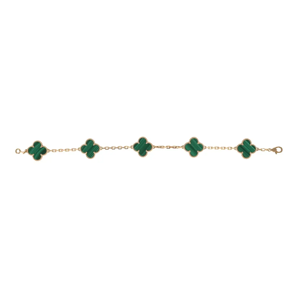 Van Cleef & Arpels Van Cleef & Arpels Vintage Alhambra 5 Motif Bracelet Malachite 18K Yellow Gold | Thumbnail 2 Van Cleef & Arpels Van Cleef & Arpels Vintage Alhambra 5 Motif Bracelet Malachite 18K Yellow Gold | Thumbnail 2