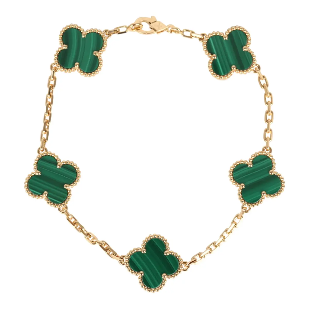 Van Cleef & Arpels Van Cleef & Arpels Vintage Alhambra 5 Motif Bracelet Malachite 18K Yellow Gold | Image 1 Van Cleef & Arpels Van Cleef & Arpels Vintage Alhambra 5 Motif Bracelet Malachite 18K Yellow Gold | Image 1