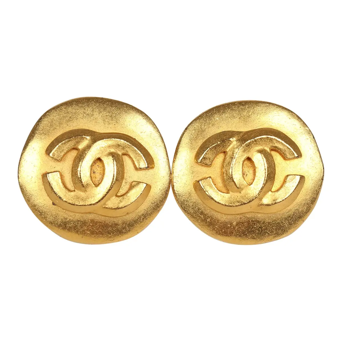 Chanel Vintage Chanel Small Round Hammered CC Earrings Gold Plated Hardware | Image 1 Chanel Vintage Chanel Small Round Hammered CC Earrings Gold Plated Hardware | Image 1
