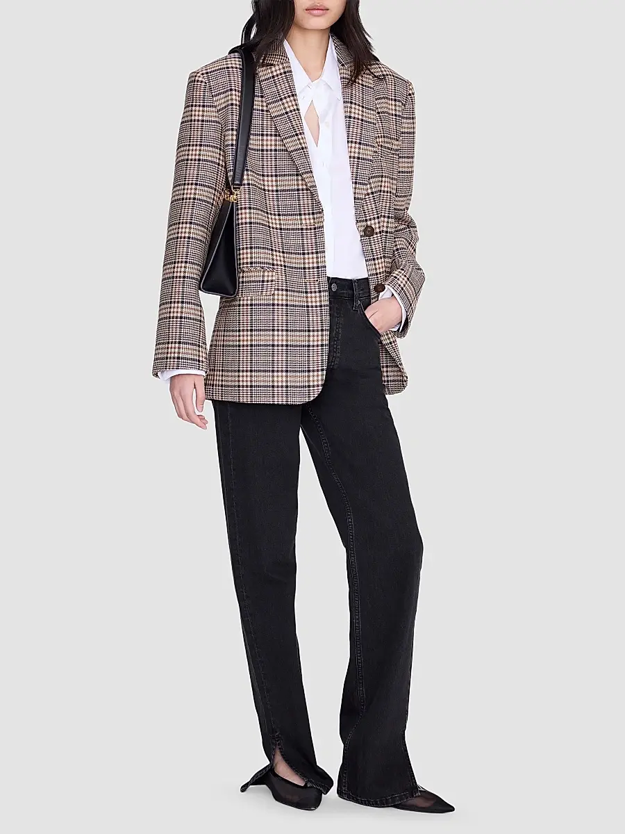 Anine Bing Women's Quinn Plaid Oversized Blazer | Thumbnail 2