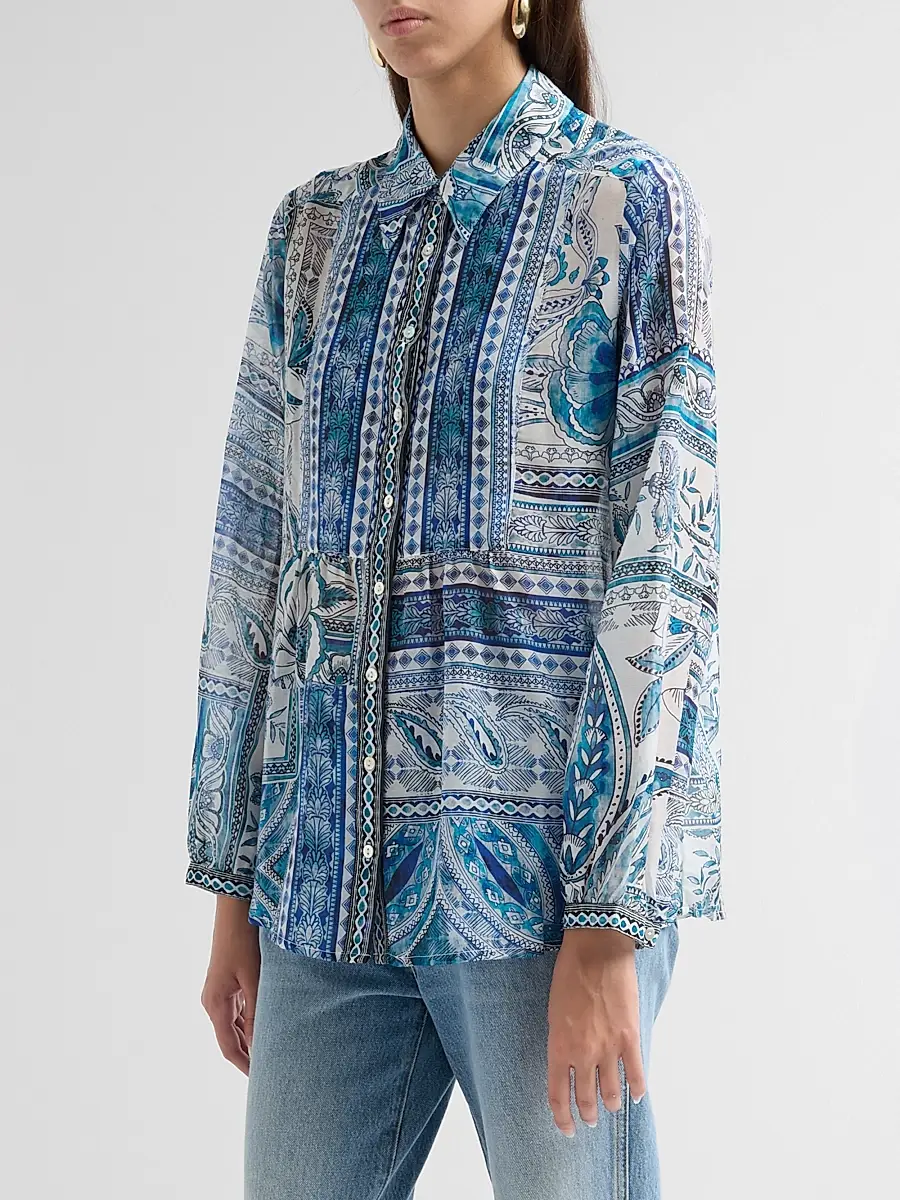 Johnny Was Women's Athene Cotton-Silk Relaxed-Fit Yoke Shirt | Thumbnail 4 Johnny Was Women's Athene Cotton-Silk Relaxed-Fit Yoke Shirt | Thumbnail 4