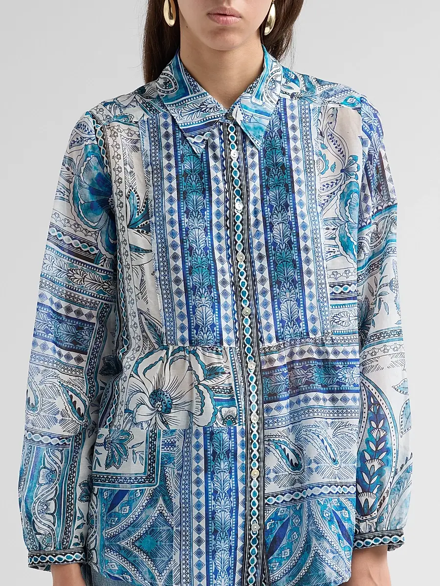 Johnny Was Women's Athene Cotton-Silk Relaxed-Fit Yoke Shirt | Thumbnail 5 Johnny Was Women's Athene Cotton-Silk Relaxed-Fit Yoke Shirt | Thumbnail 5