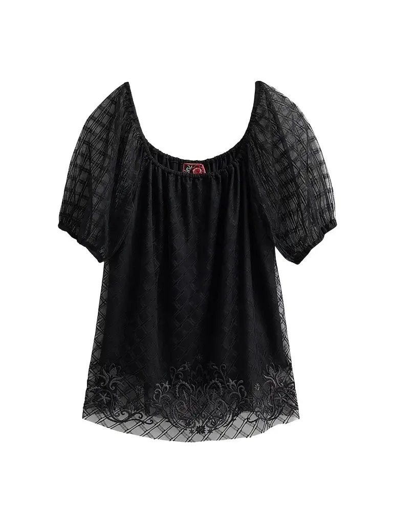 Johnny Was Women's Amarrah Mesh Blouse - Black | Image 1 Johnny Was Women's Amarrah Mesh Blouse - Black | Image 1