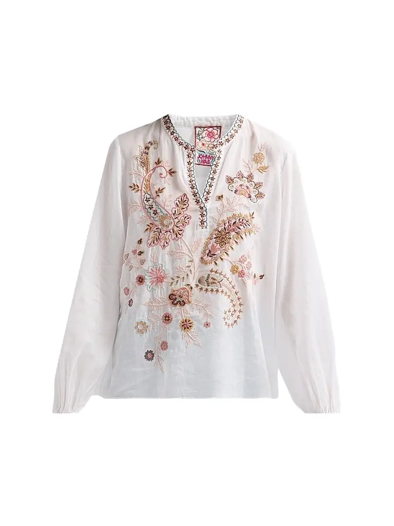 Johnny Was Women's Lyora Embroidered Relaxed Swing Blouse - White | Image 1 Johnny Was Women's Lyora Embroidered Relaxed Swing Blouse - White | Image 1