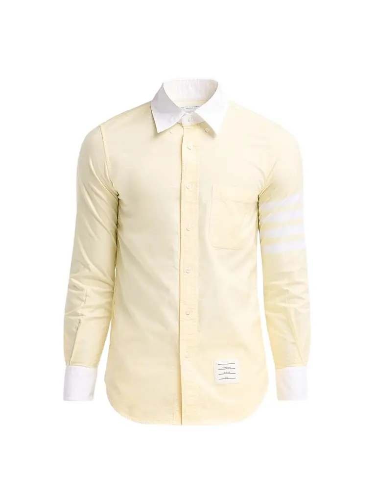 Thom Browne Men's Engineered 4-Bar Linen Straight-Fit Shirt | Image 1 Thom Browne Men's Engineered 4-Bar Linen Straight-Fit Shirt | Image 1