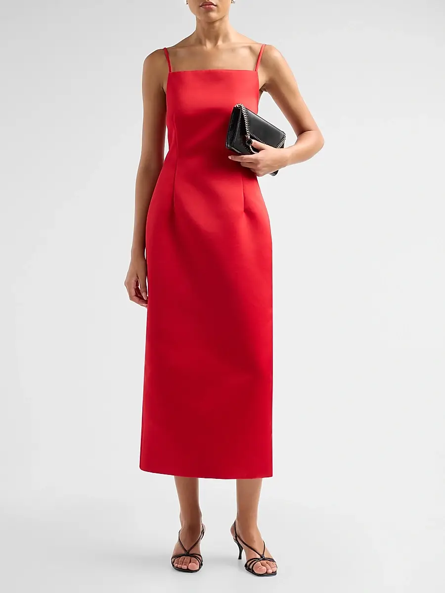 PRABAL GURUNG Women's Satin Darted Square Neck Midi Dress | Thumbnail 2