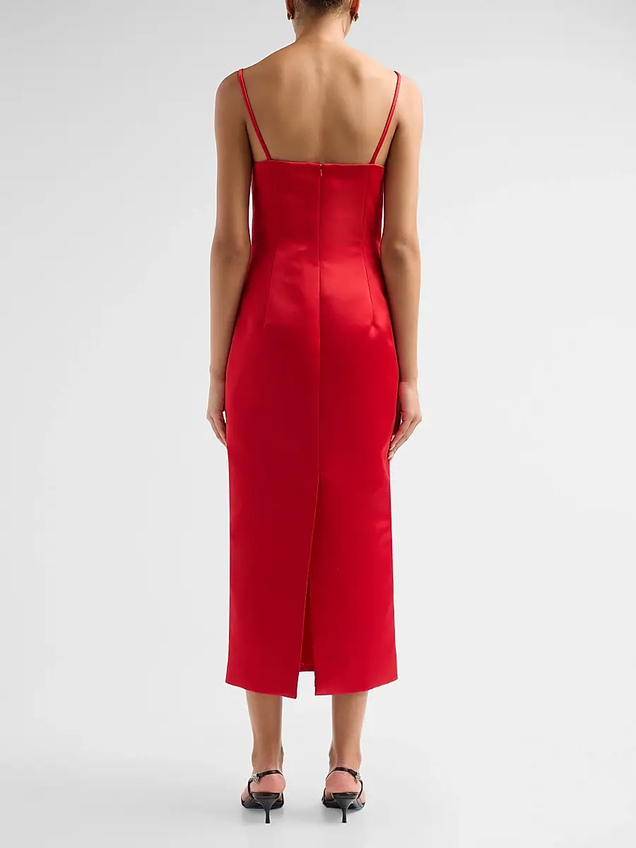 PRABAL GURUNG Women's Satin Darted Square Neck Midi Dress | Thumbnail 3