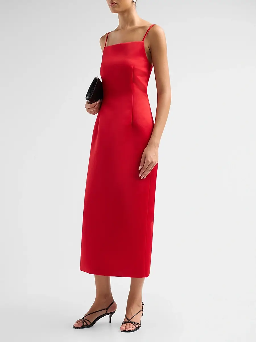 PRABAL GURUNG Women's Satin Darted Square Neck Midi Dress | Thumbnail 4