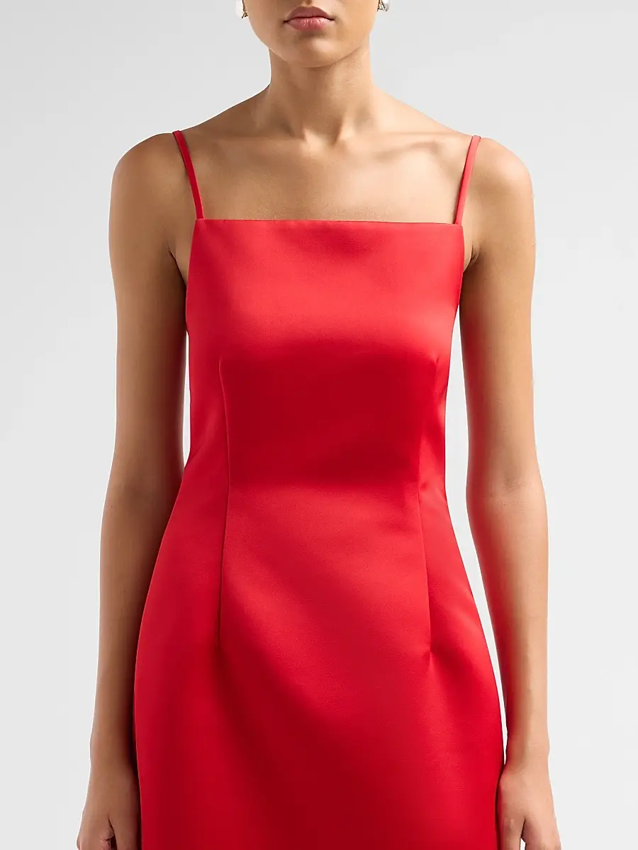 PRABAL GURUNG Women's Satin Darted Square Neck Midi Dress | Thumbnail 5