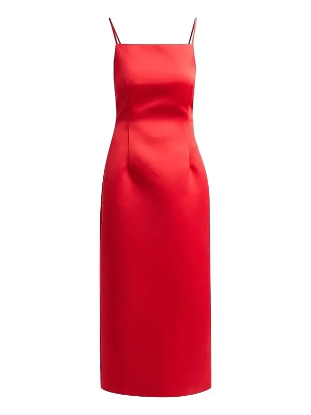 Women's Satin Darted Square Neck Midi Dress Women's Satin Darted Square Neck Midi Dress