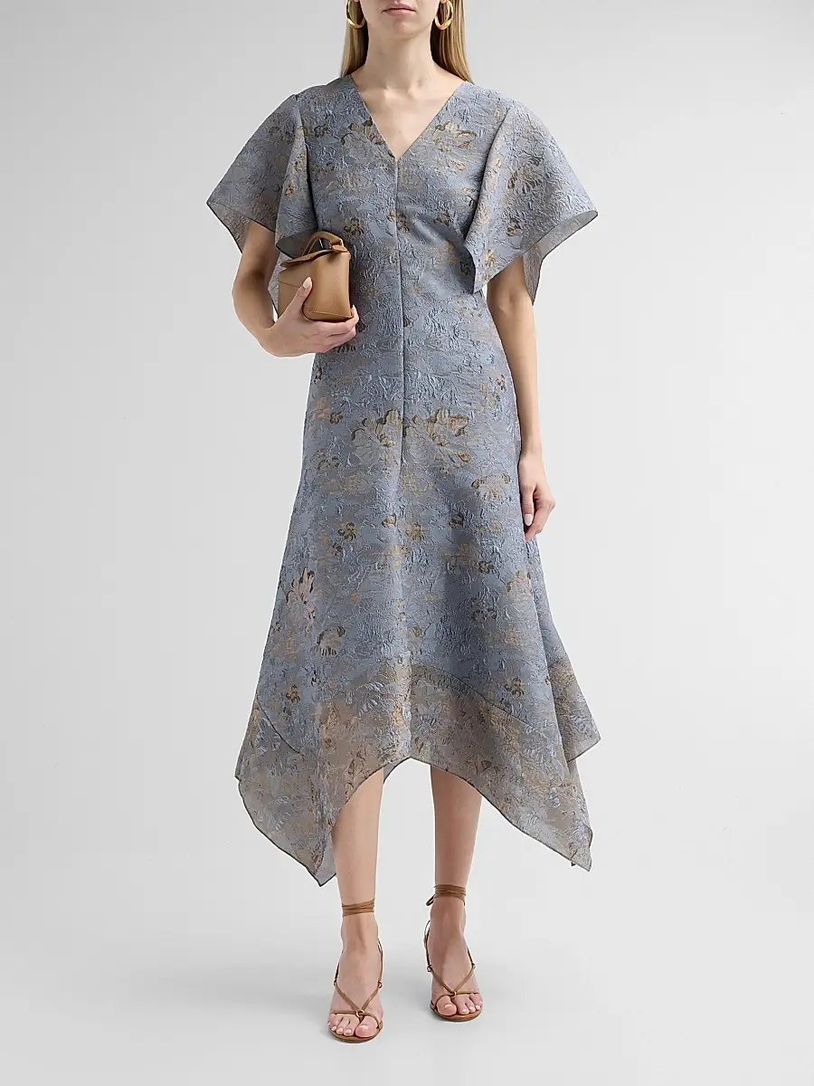 PRABAL GURUNG Women's Jacquard Handkerchief Hem Midi Dress | Thumbnail 2 PRABAL GURUNG Women's Jacquard Handkerchief Hem Midi Dress | Thumbnail 2