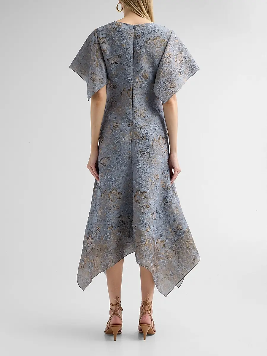 PRABAL GURUNG Women's Jacquard Handkerchief Hem Midi Dress | Thumbnail 3 PRABAL GURUNG Women's Jacquard Handkerchief Hem Midi Dress | Thumbnail 3