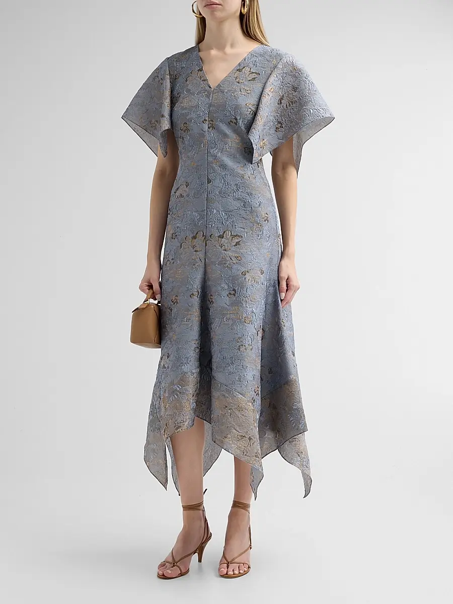 PRABAL GURUNG Women's Jacquard Handkerchief Hem Midi Dress | Thumbnail 4 PRABAL GURUNG Women's Jacquard Handkerchief Hem Midi Dress | Thumbnail 4