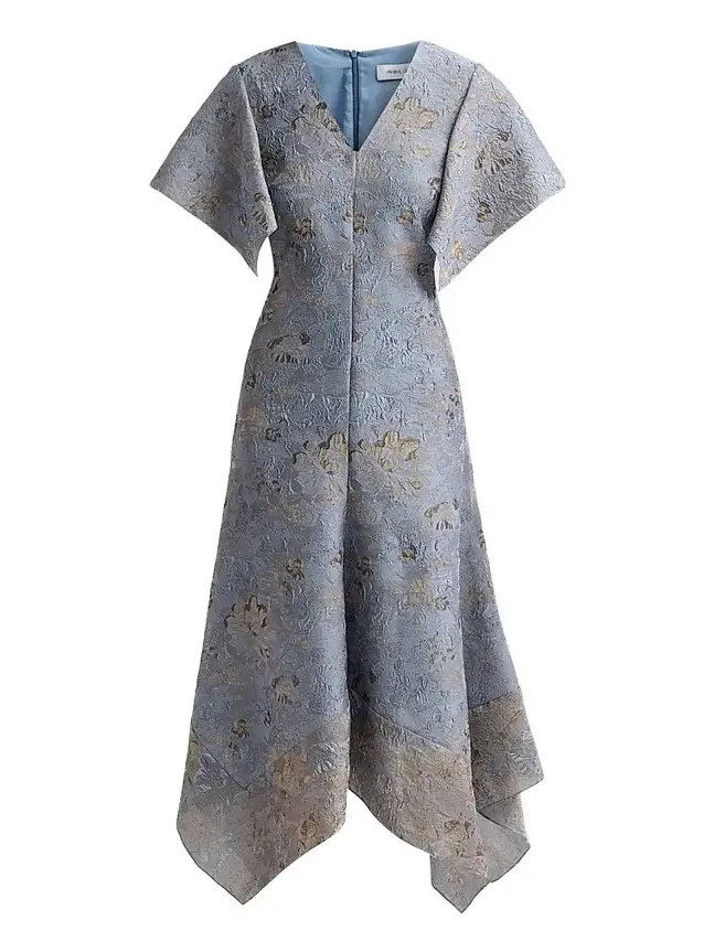 Women's Jacquard Handkerchief Hem Midi Dress
