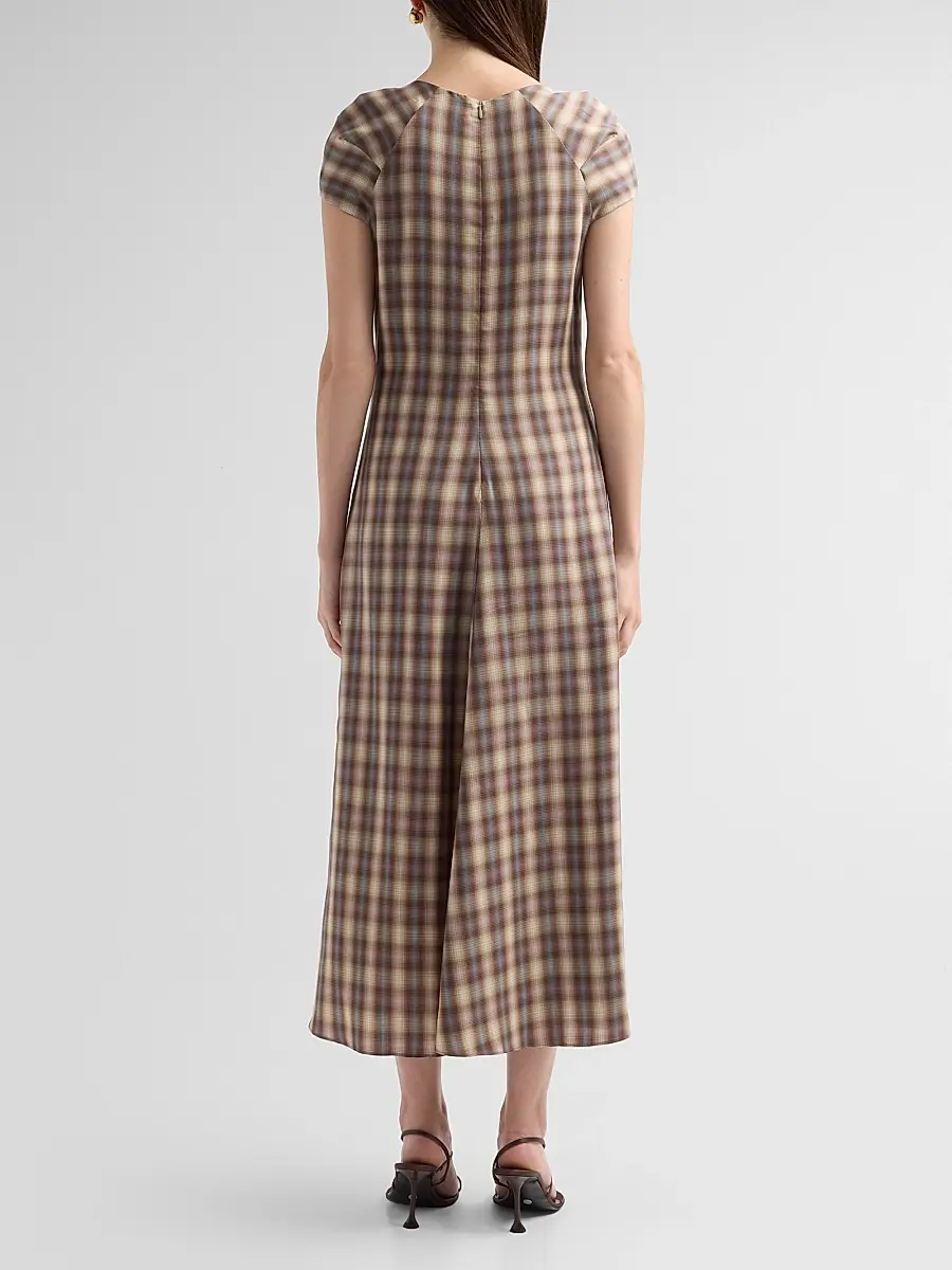 PRABAL GURUNG Women's Plaid Twist Cap Sleeve Midi Dress | Thumbnail 3
