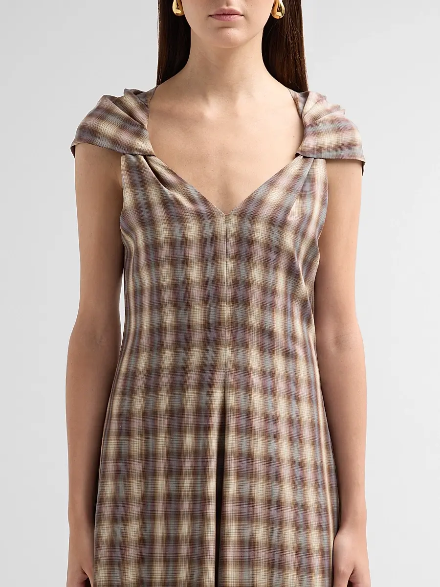 PRABAL GURUNG Women's Plaid Twist Cap Sleeve Midi Dress | Thumbnail 5
