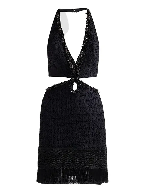 Women's Ayla Plunge Beaded Fringe Mini Dress Women's Ayla Plunge Beaded Fringe Mini Dress