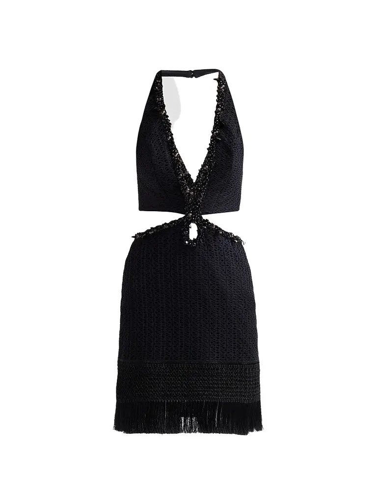 PatBo Women's Ayla Plunge Beaded Fringe Mini Dress - Black | Image 1 PatBo Women's Ayla Plunge Beaded Fringe Mini Dress - Black | Image 1
