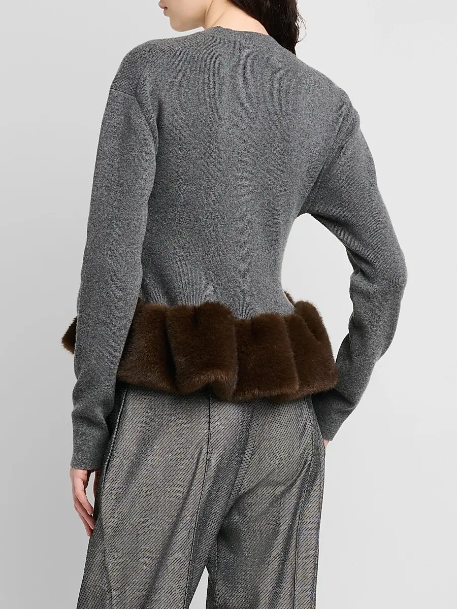 Stella McCartney Women's Faux Fur Trim Wool Crewneck Sweater | Thumbnail 3