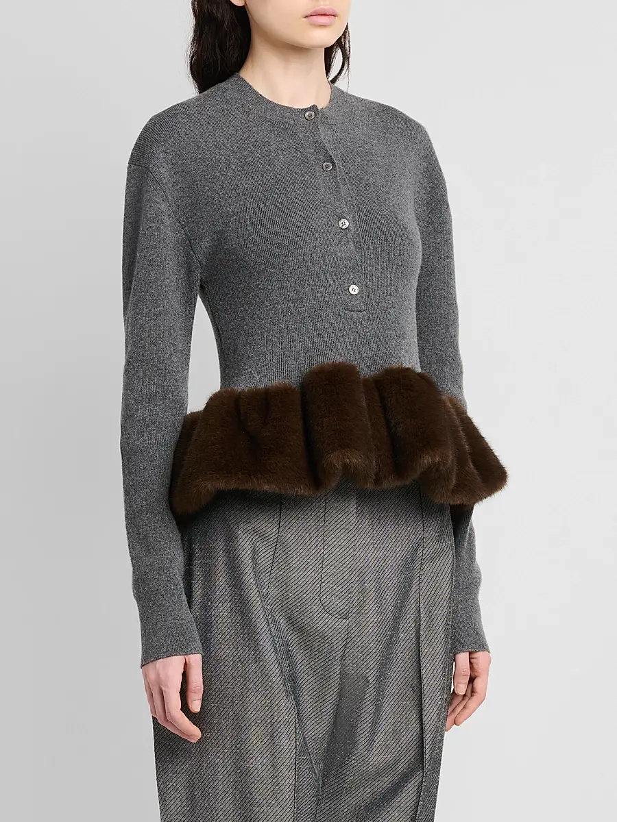 Stella McCartney Women's Faux Fur Trim Wool Crewneck Sweater | Thumbnail 4