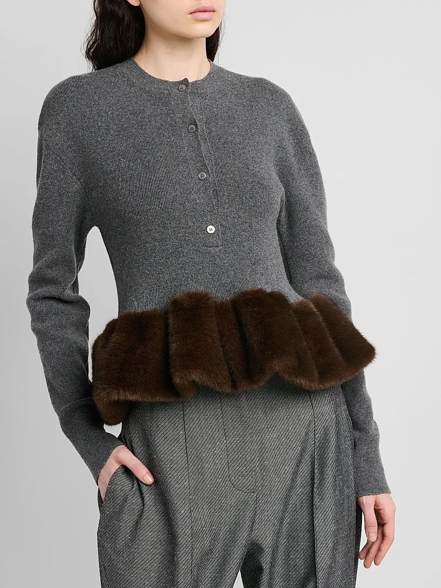 Stella McCartney Women's Faux Fur Trim Wool Crewneck Sweater | Thumbnail 5